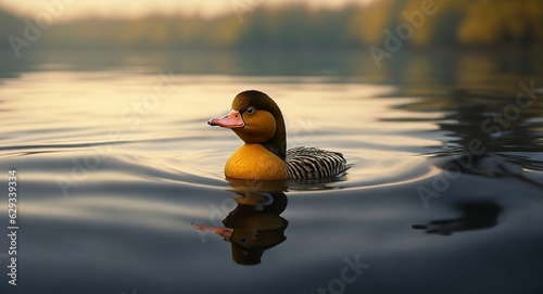 a lonely duck swims in a calm sea realistic. ai generation © Natalie