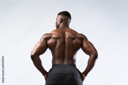 Strong Afro American Man From Back on White Background