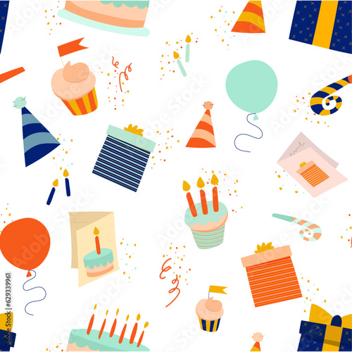 Birthday party themed seamless pattern editable vector