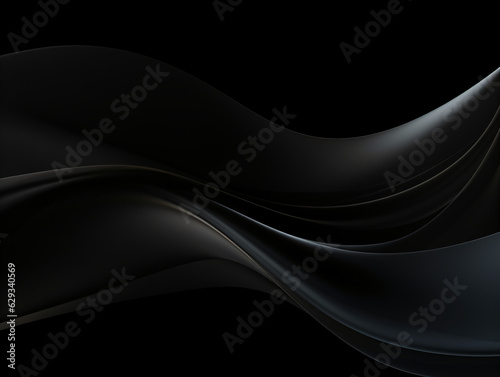Black abstract background with shapes made up of multiple curves and lines, creating a smooth and fluid appearance. 