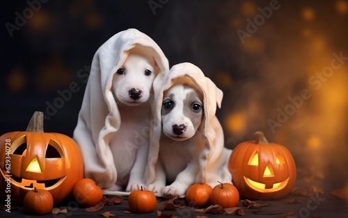 puppies in Halloween costumes