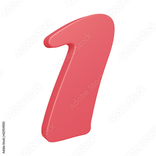 3d pink number 1 design for math, business and education concept 