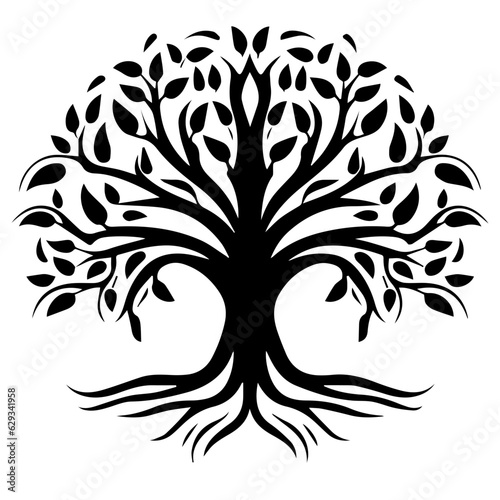 black tree silhouette isolated on white background