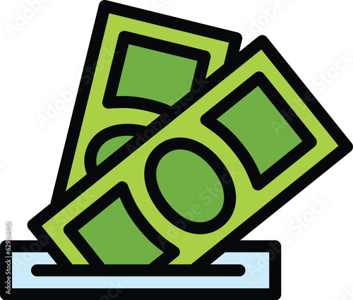 Cash charity icon outline vector. Social money. People help color flat