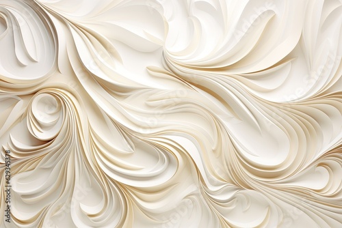 Beautiful white and cream paper texture adorned with intricate swirls, reminiscent of sculpted forms background