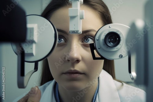 Clear Vision Ahead: A Woman Undergoing a Comprehensive Ophthalmic Examination, ai generative photo