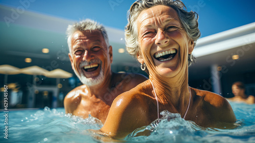 elderly couple doing water aerobics together © bmf-foto.de