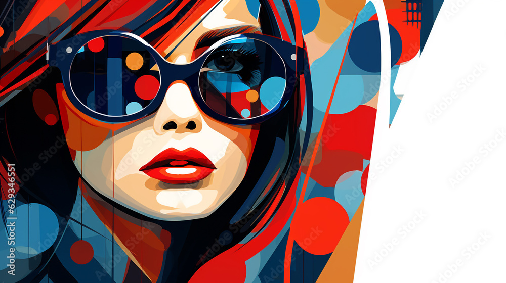 young woman with glasses On a bright abstract background, illustration. Generative Ai. young woman with glasses On a bright abstract background, illustration. Generative Ai.