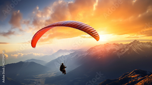 paraglider over sunset. Generative Ai. 
