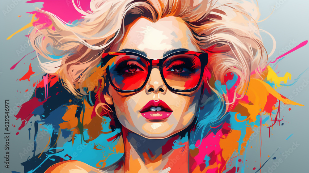 young blonde close-up on an abstract background, colorful illustration. Generative Ai. young blonde close-up on an abstract background, colorful illustration. Generative Ai.