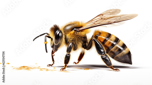 bee on a white background close-up. Generative Ai. 