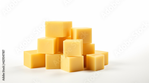 small cubes of cheese on a white background. Generative Ai. 