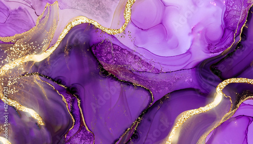 Photographie Luxury purple and gold stone marble texture