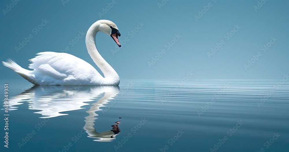 Fototapeta premium Beautiful white swan swimming on the water. 3d rendering