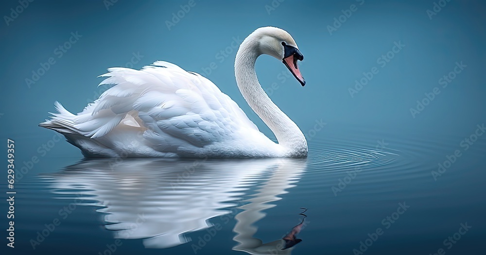 Fototapeta premium Beautiful white swan swimming on the water. 3d rendering