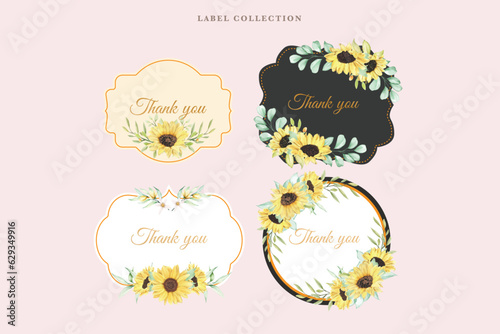 hand drawn sunflower labels design