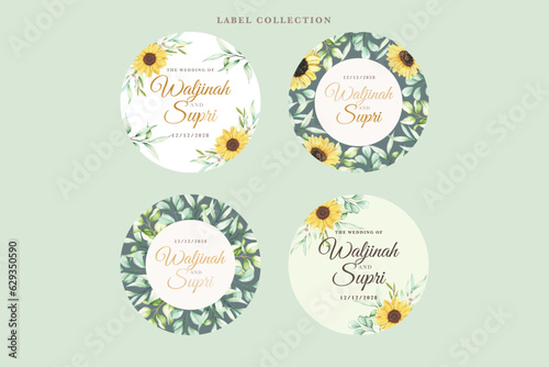 hand drawn sunflower labels design