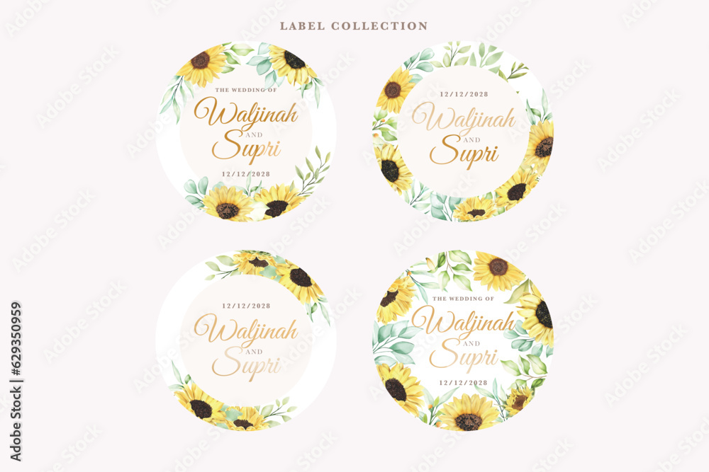 hand drawn sunflower labels design hand drawn sunflower labels design