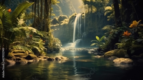 Rainforest Waterfall  Waterfall in tropical forest  Beautiful natural landscape in the forest.
