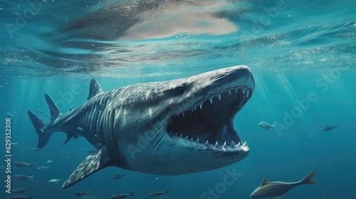 Whale shark eating fish and feeding in the deep ocean water, Marine wildlife biology. © visoot