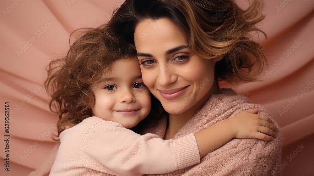 Portrait of beautiful mother and child, Mom and baby embrace, Mother's Day. Portrait of beautiful mother and child, Mom and baby embrace, Mother's Day.
