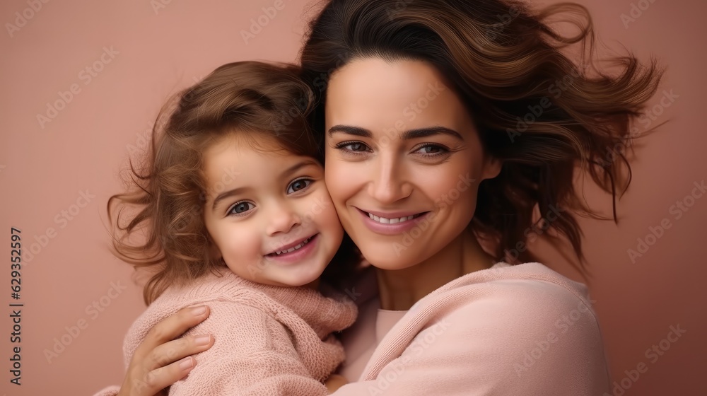 Portrait of happy daughter with her mother, Mom and baby embrace. Portrait of happy daughter with her mother, Mom and baby embrace.