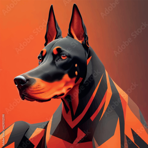 Colorful doberman dog portrait from a splash of watercolor, realistic, colored drawing.