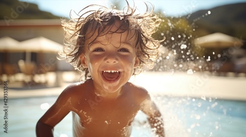 Little boys having fun in a swimming pool. © visoot