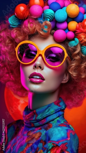 A girl with colorful style wearing sunglasses