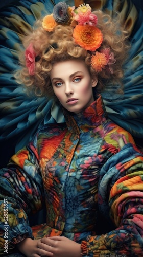 Fashion portrait of a woman with a fashionable colorful hairstyle