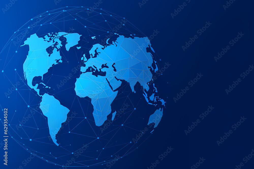 World map blue web background globe ball simple continent outline design Generative AI World map blue web background globe ball simple continent outline design Generative AI