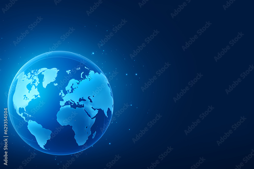 World map blue  web background globe ball simple continent outline design Generative AI