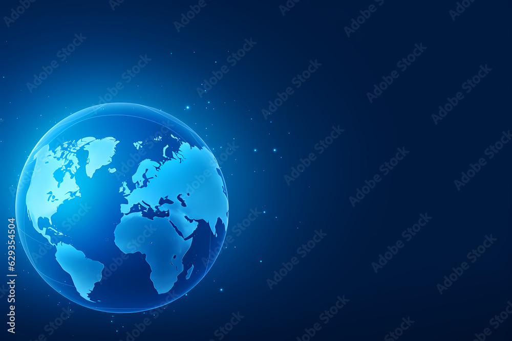 World map blue web background globe ball simple continent outline design Generative AI World map blue web background globe ball simple continent outline design Generative AI