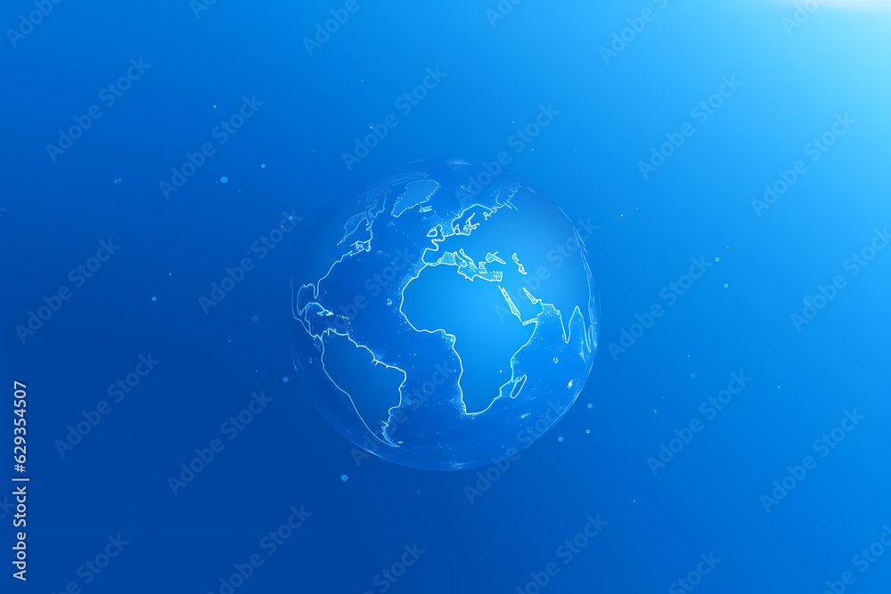 Fototapeta premium World map blue web background globe ball simple continent outline design Generative AI