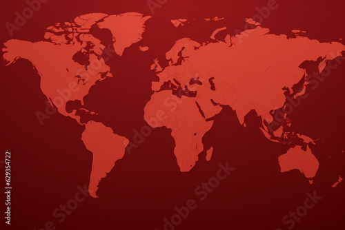 World map red color simple continent outline Generative AI