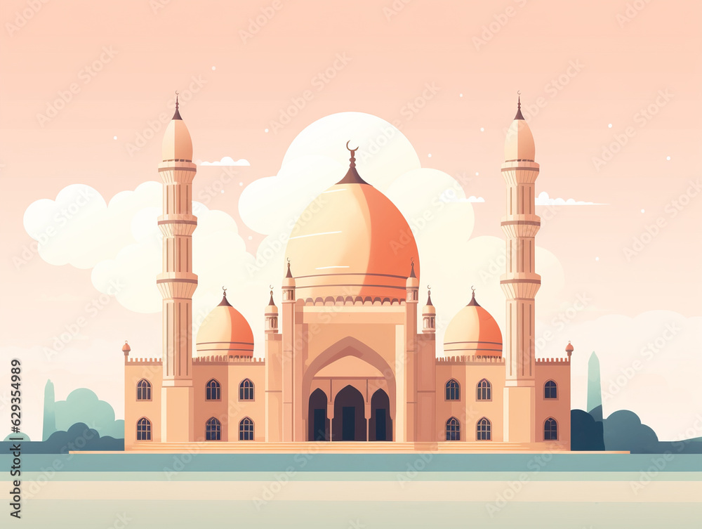 Illustration of muslim mosque with minarets