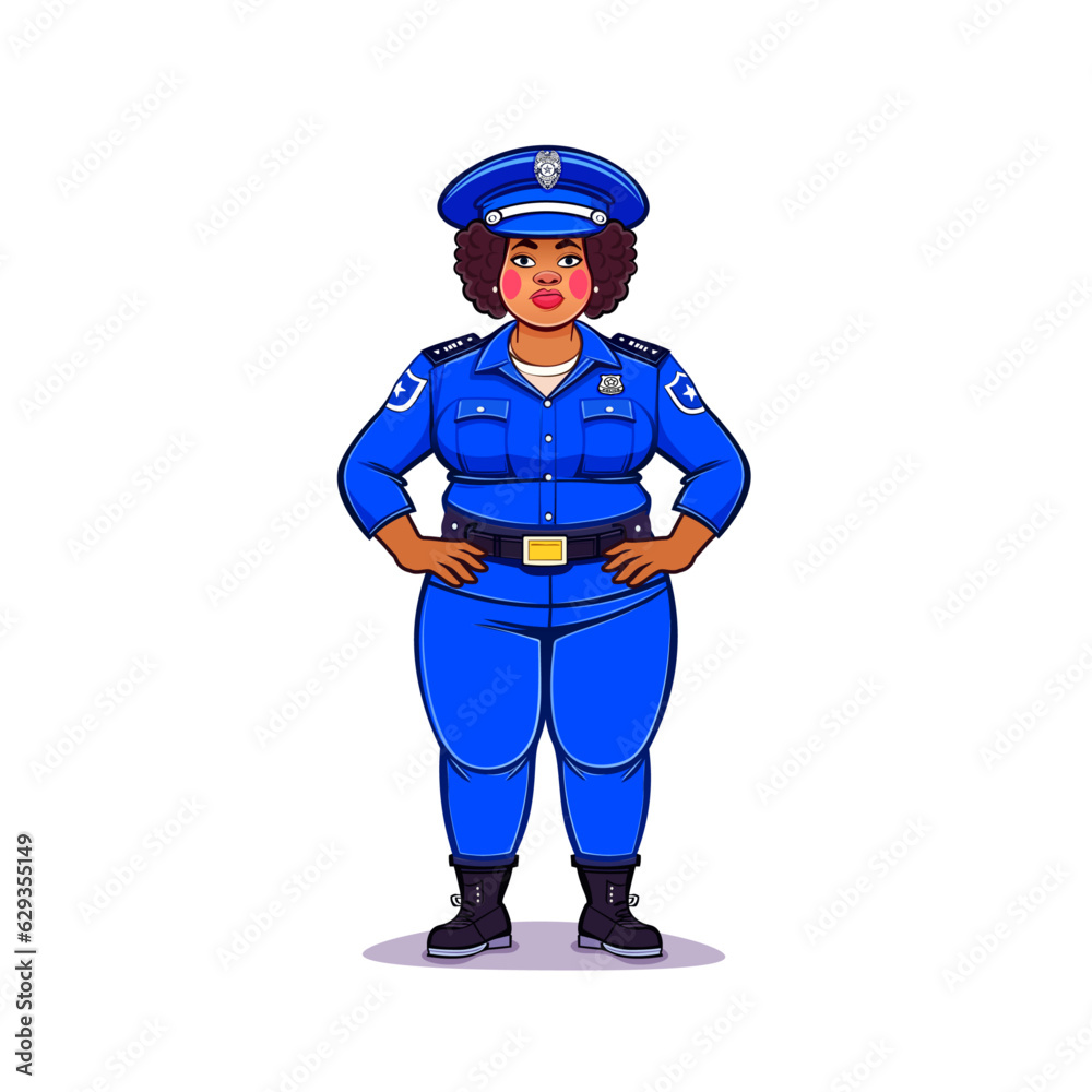 Abstract cartoon character of a policewoman detective in a blue uniform in cartoon style Abstract cartoon character of a policewoman detective in a blue uniform in cartoon style