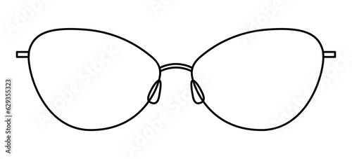 Almond frame glasses fashion accessory illustration. Sunglass front view for Men, women, unisex silhouette style, flat rim spectacles eyeglasses with lens sketch outline isolated on white background