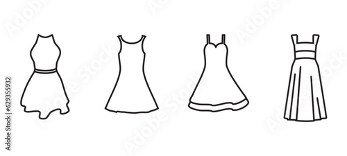 Woman clothes and dress  collection, fashion wardrobe, ootd, Outfit party, Casual style,  Fashion Line Icons set. woman dress vector icon outline illustration.