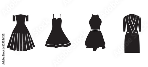 Wedding dress flat icons, Women garment. Female clothes, Woman  clothes and dress collection, fashion wardrobe, ootd, Outfit party, Casual style, Contour symbol. Vector illustration isolated.