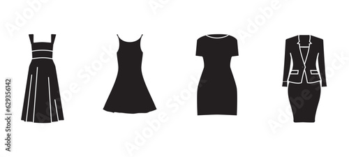 Woman dres flat icon. Woman  clothes and dress collection  fashion wardrobe  ootd  Outfit party  Casual style  Wedding dress flat icons  Women garment. Female clothes icon vector illustration.