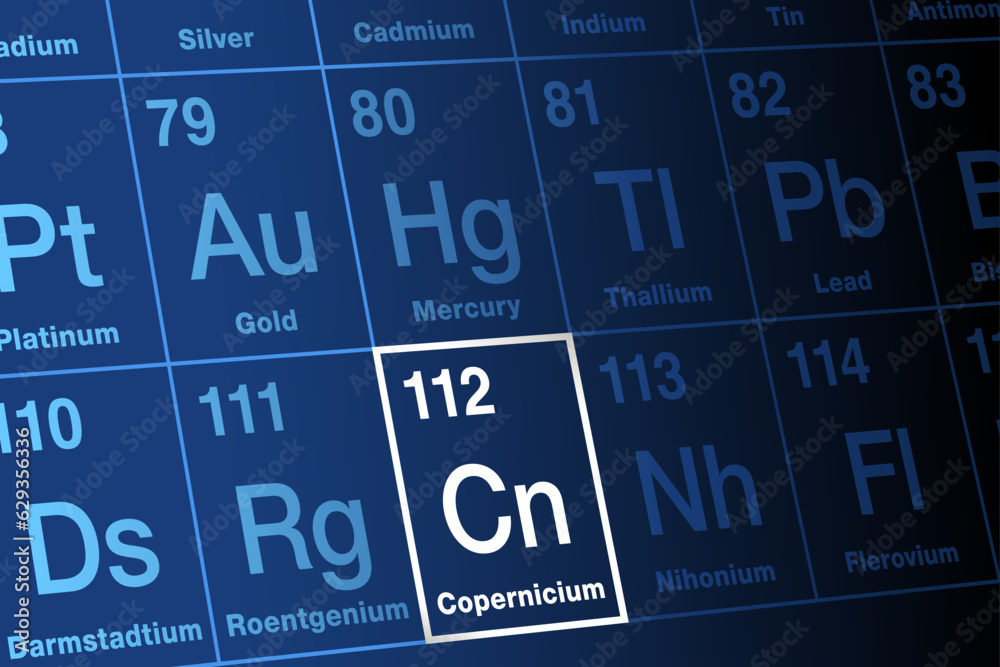 Copernicium on periodic table of the elements. Extremely radioactive ...