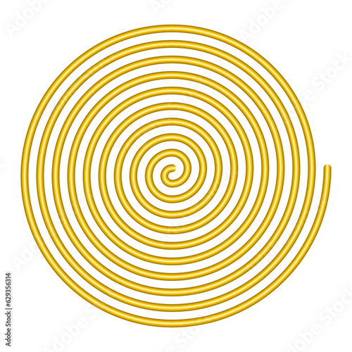 Large linear spiral. Gold colored Archimedean spiral of with ten turnings of one arm of an arithmetic spiral, rotating with constant angular velocity. Isolated illustration on white background. Vector photo