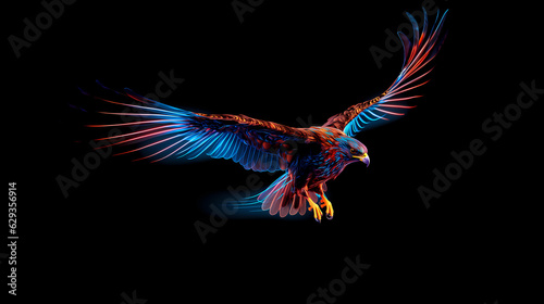 Hawk Animal Plexus Neon Black Background Digital Desktop Wallpaper HD 4k Network Light Glowing Laser Motion Bright Abstract 