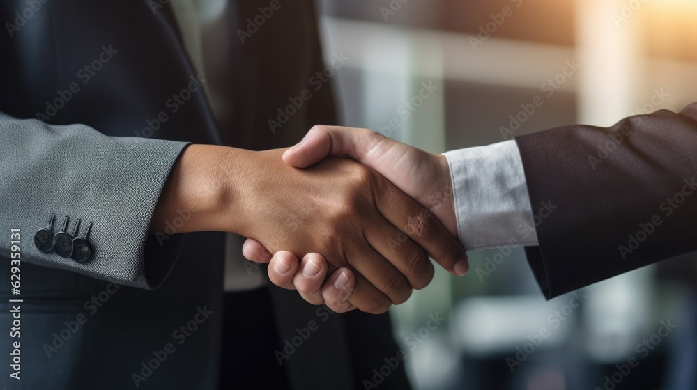 couple's shaking hands on a successful business deal generative ai