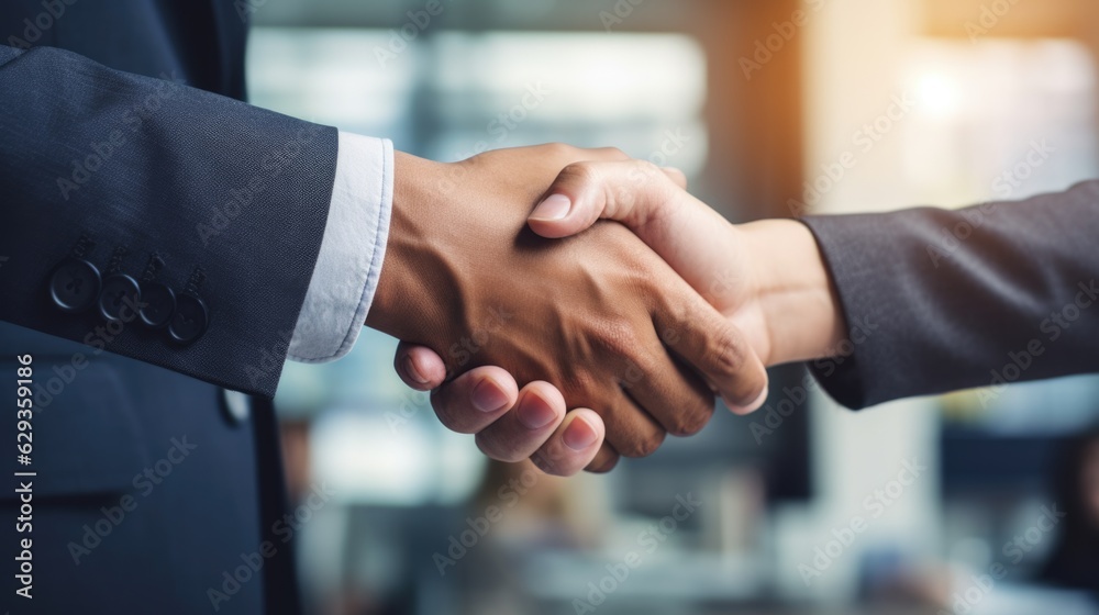 couple's shaking hands on a successful business deal generative ai