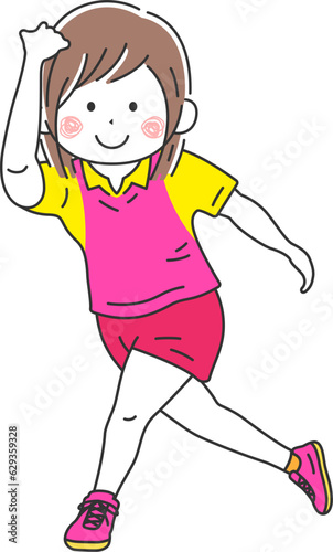 ボウリングをする女性のイラスト