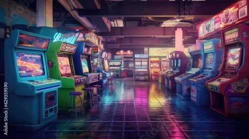 neon-lit arcade at night generative ai
