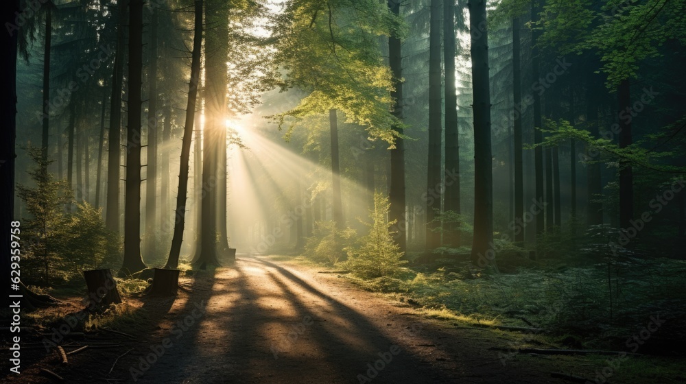 Obraz premium peaceful forest at dawn generative ai