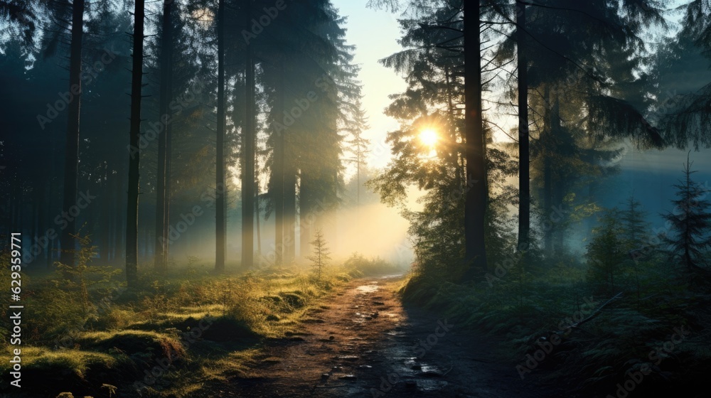 Fototapeta premium peaceful forest at dawn generative ai